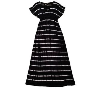 a.n.a. Women’s V-Neck Black & White Tie Dye Stripes Maxi Dress Size Small